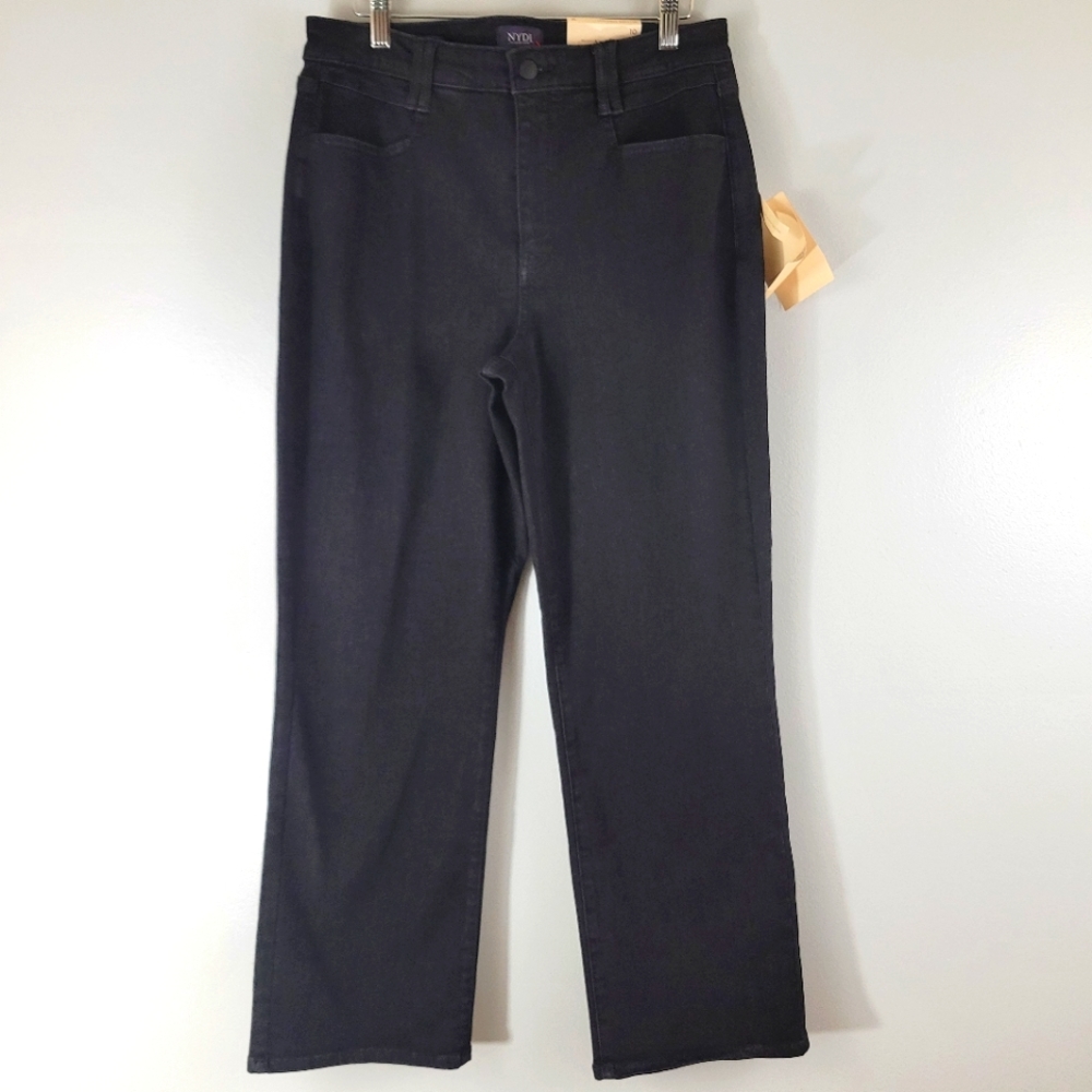NYDJ Relaxed Straight Salem black high rise stretch cotton denim ankle jeans